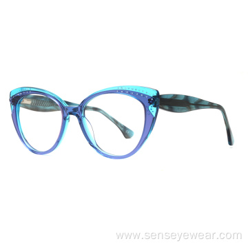 Custom Fashion Women Diamond Acetate Optical Frame Glasses